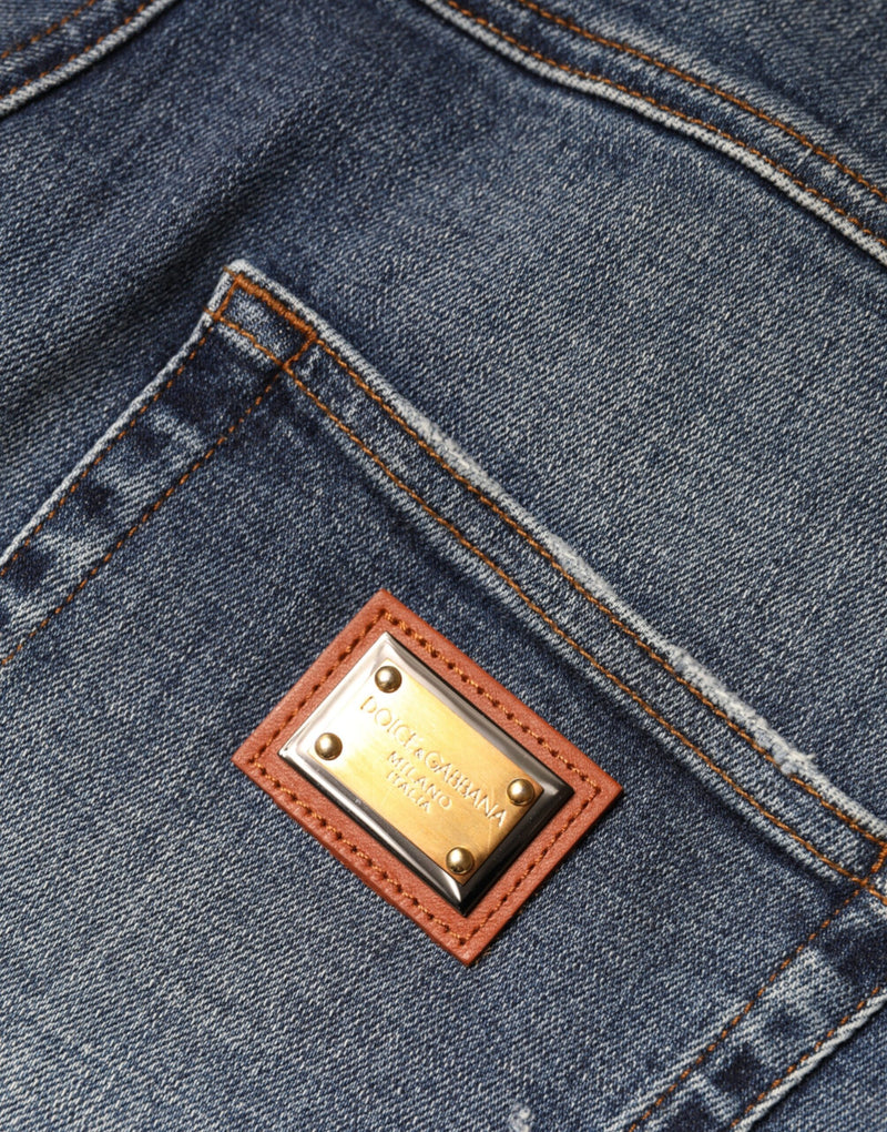 Calça jeans skinny azul-escura de algodão com efeito puído Dolce & Gabbana