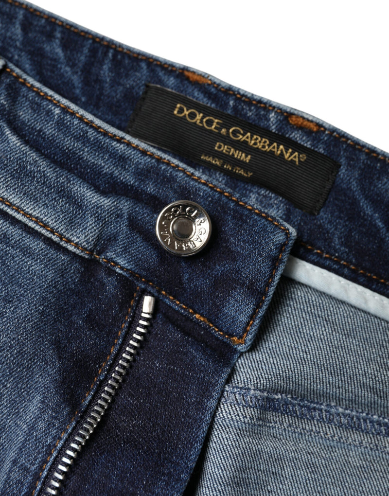 Calça jeans skinny azul-escura de algodão com efeito puído Dolce & Gabbana