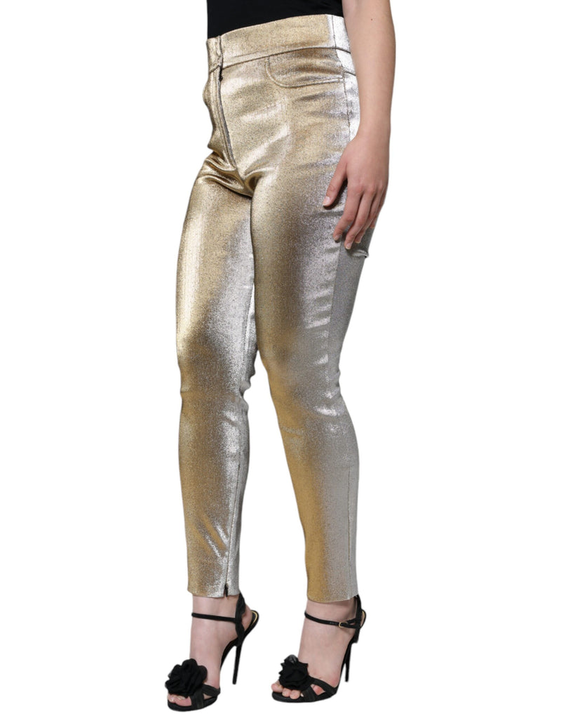 Pantalones ajustados de color dorado metalizado y tiro alto de Dolce & Gabbana