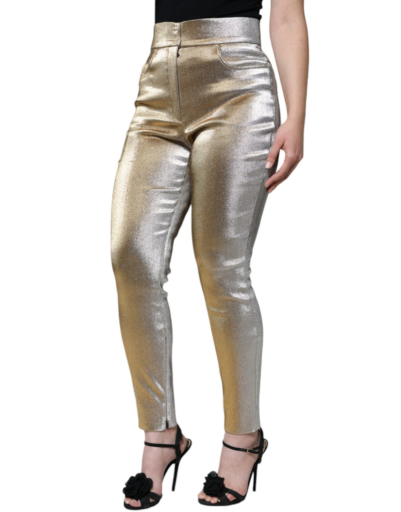 Pantalones ajustados de color dorado metalizado y tiro alto de Dolce & Gabbana