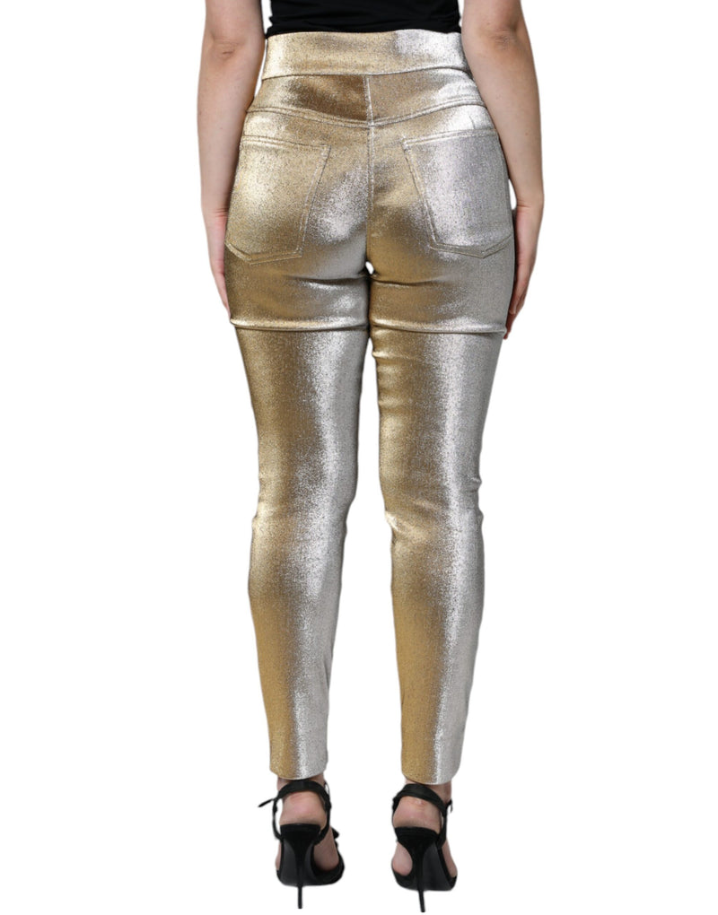 Pantalones ajustados de color dorado metalizado y tiro alto de Dolce & Gabbana