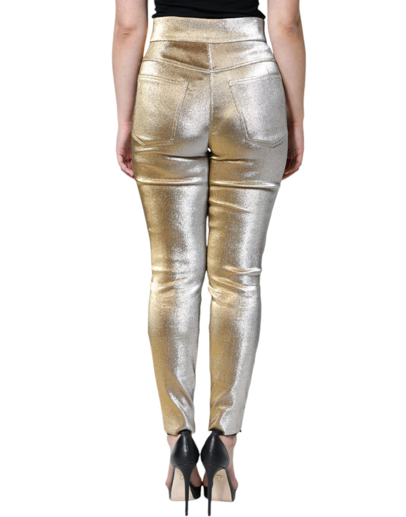 Pantalones ajustados de color dorado metalizado y tiro alto de Dolce & Gabbana