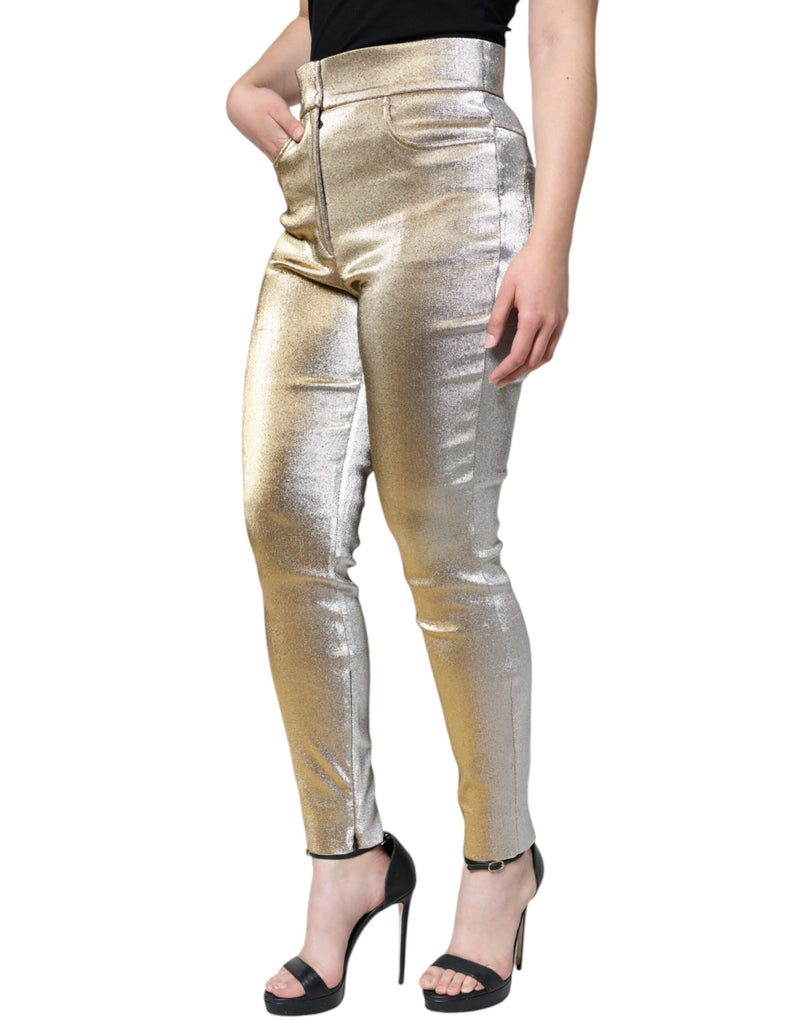 Pantalones ajustados de color dorado metalizado y tiro alto de Dolce & Gabbana