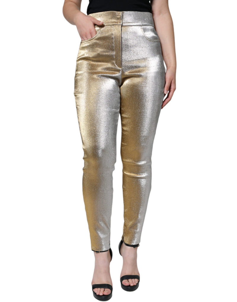 Pantalones ajustados de color dorado metalizado y tiro alto de Dolce & Gabbana