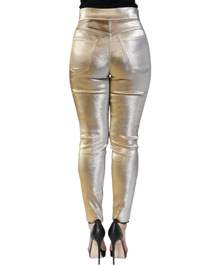 Pantalones ajustados de color dorado metalizado y tiro alto de Dolce & Gabbana