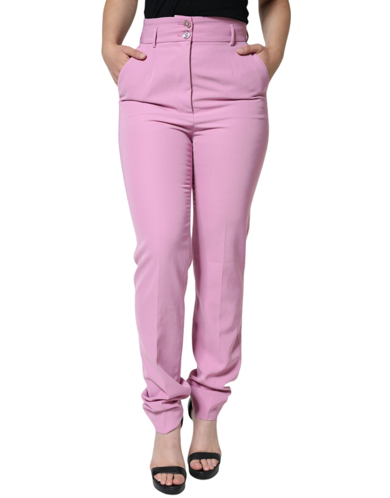 Calça feminina afunilada de poliéster rosa, cintura alta, da Dolce & Gabbana