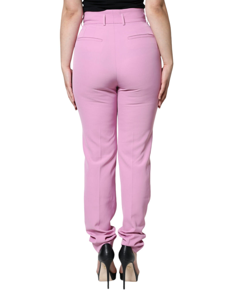 Calça feminina afunilada de poliéster rosa, cintura alta, da Dolce & Gabbana