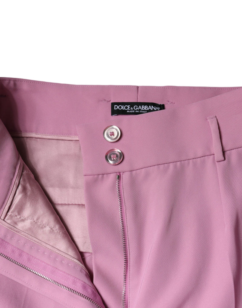 Calça feminina afunilada de poliéster rosa, cintura alta, da Dolce & Gabbana