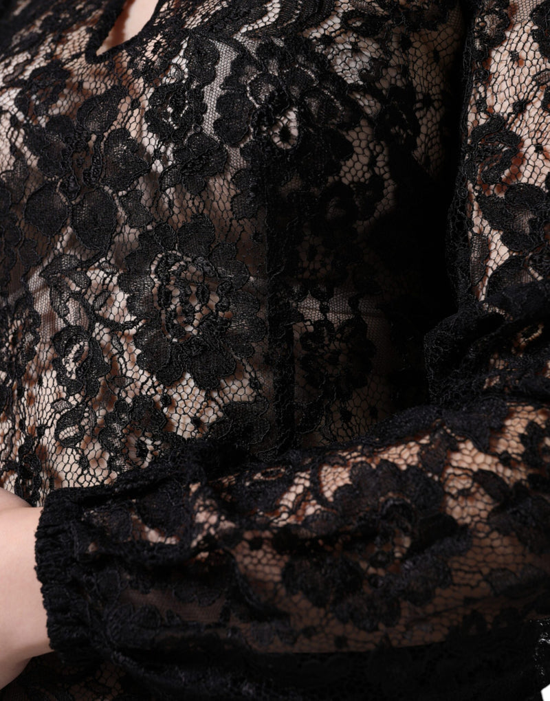 Haut transparent à manches longues en dentelle florale noire Dolce & Gabbana