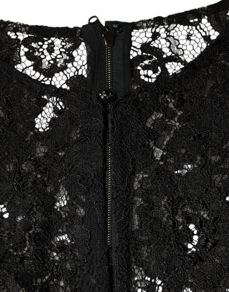 Haut transparent à manches longues en dentelle florale noire Dolce & Gabbana