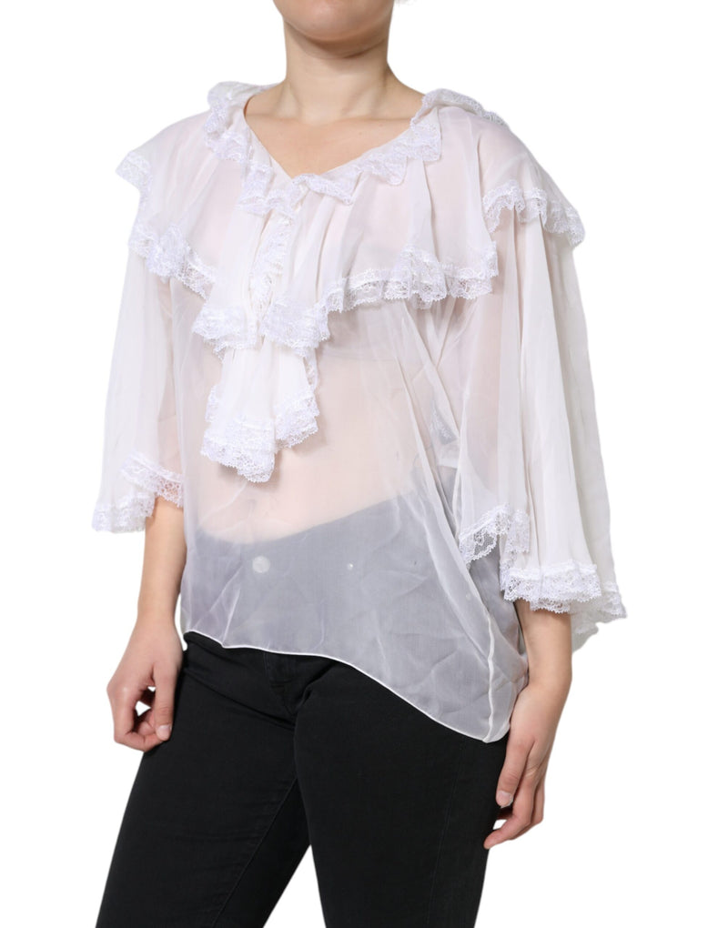 Blouse blanche en dentelle à volants et manches longues Dolce & Gabbana