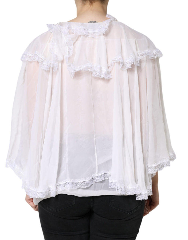 Blouse blanche en dentelle à volants et manches longues Dolce & Gabbana