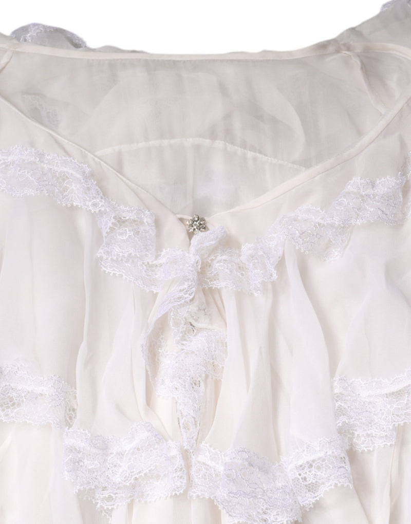 Blouse blanche en dentelle à volants et manches longues Dolce & Gabbana