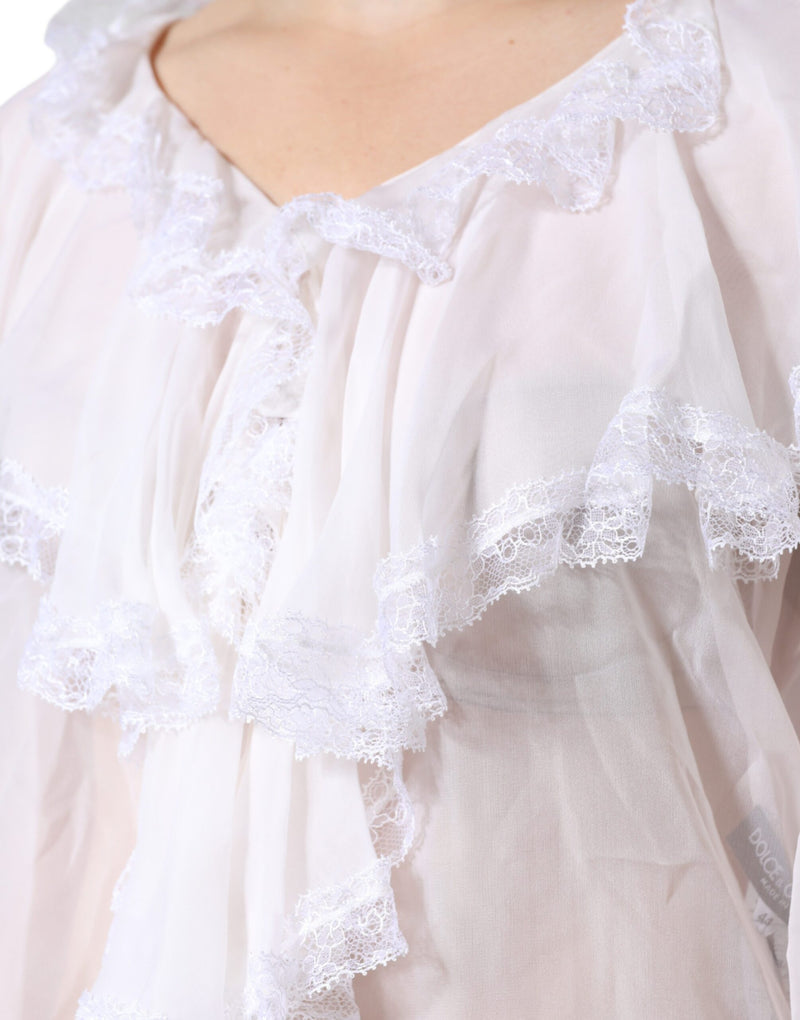 Blouse blanche en dentelle à volants et manches longues Dolce & Gabbana