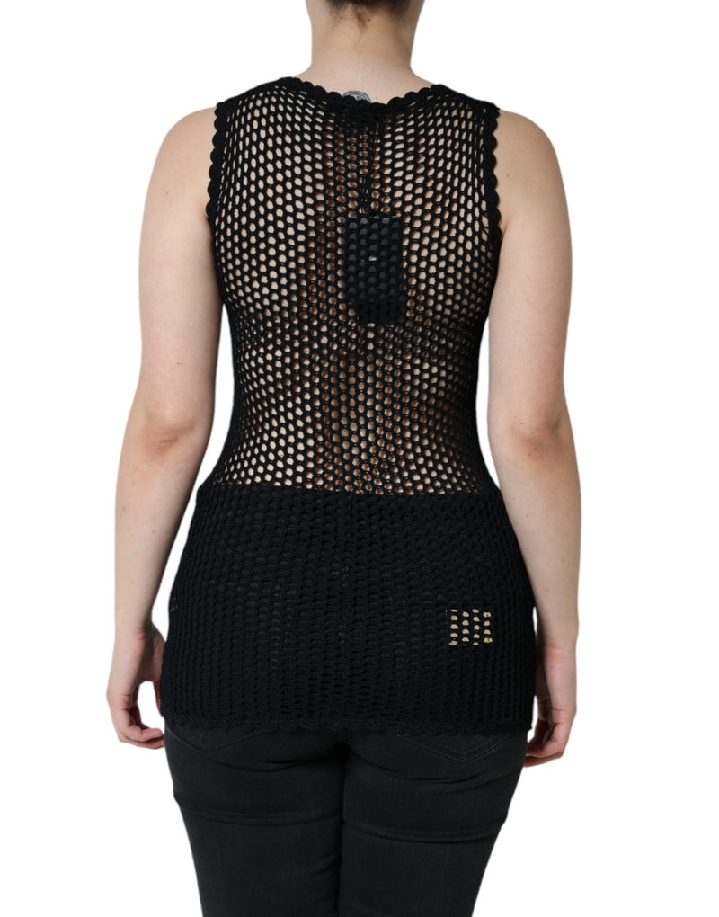Top smanicato Dolce & Gabbana nero in mesh trasparente