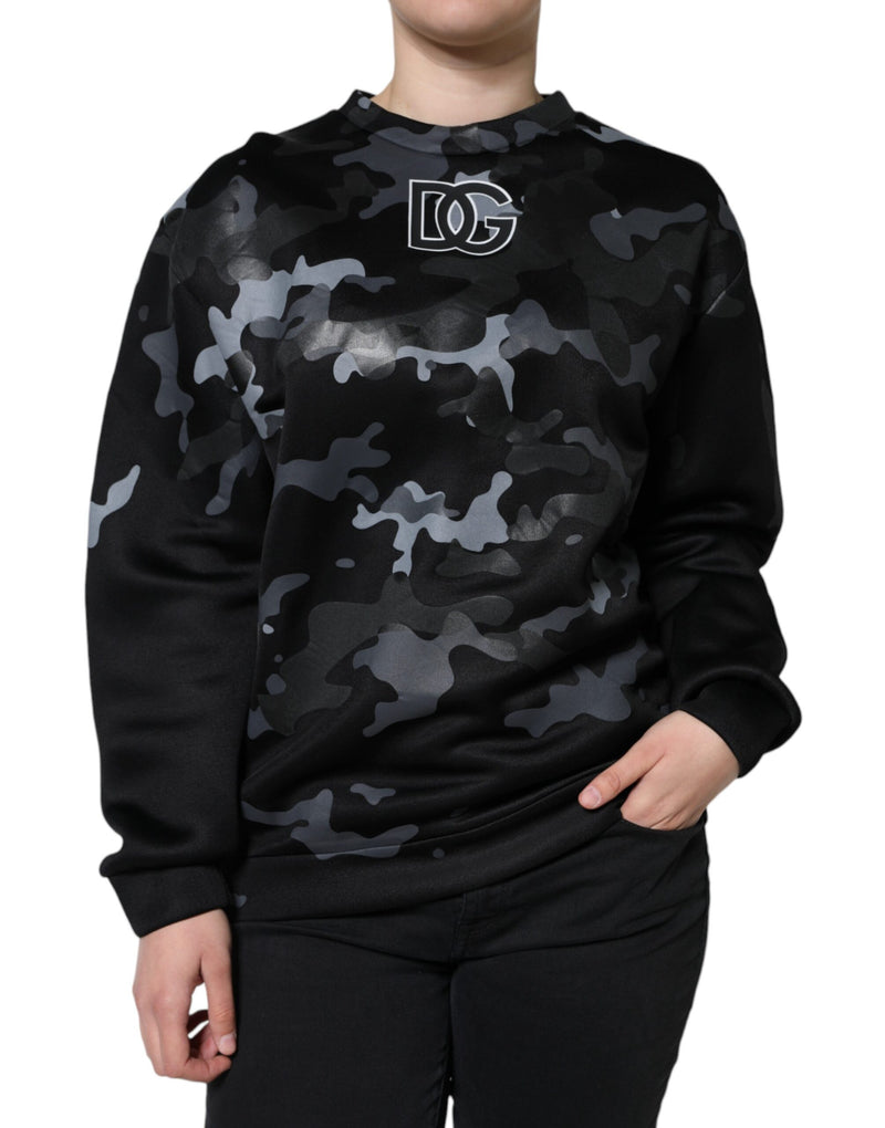 Suéter de moletom Dolce & Gabbana preto com estampa camuflada e gola redonda