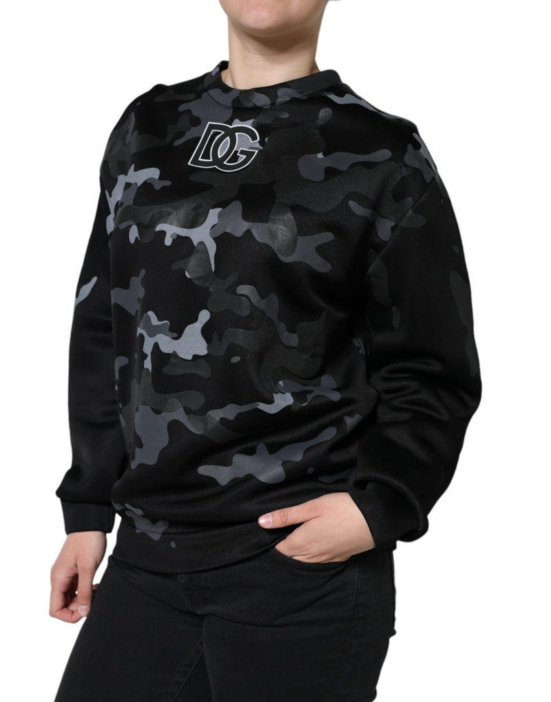 Suéter de moletom Dolce & Gabbana preto com estampa camuflada e gola redonda