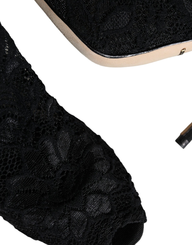 Botas Dolce & Gabbana de renda preta elástica com salto, cano médio