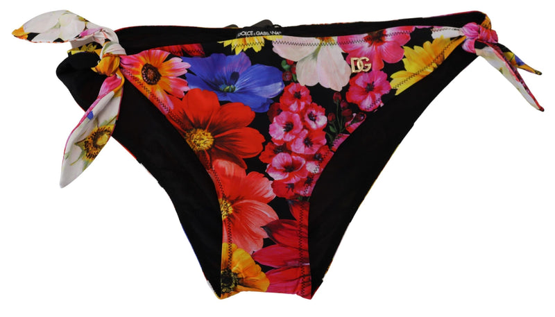 Slip bikini Dolce & Gabbana nero con stampa floreale