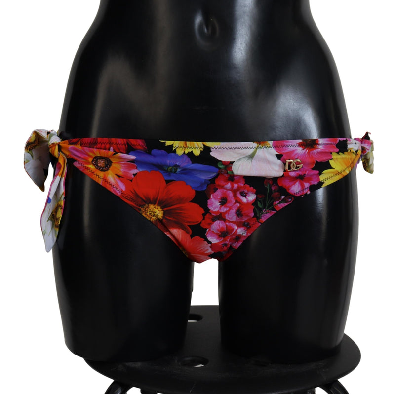 Slip bikini Dolce & Gabbana nero con stampa floreale