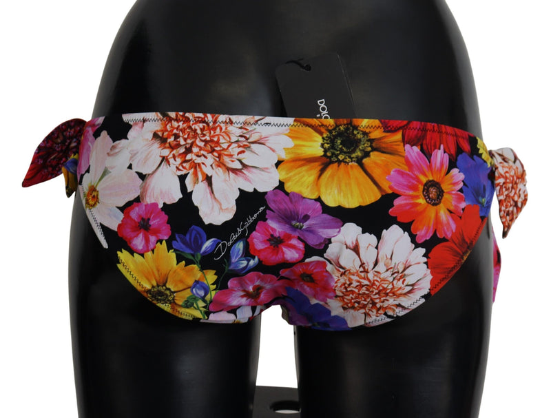 Slip bikini Dolce & Gabbana nero con stampa floreale