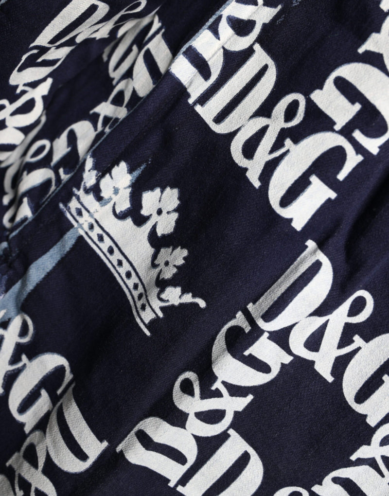 Chemise ajustée en coton bleu à imprimé logo couronne Dolce & Gabbana