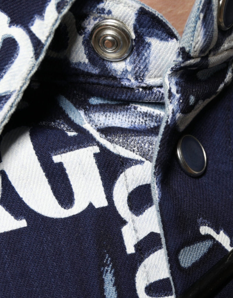 Chemise ajustée en coton bleu à imprimé logo couronne Dolce & Gabbana