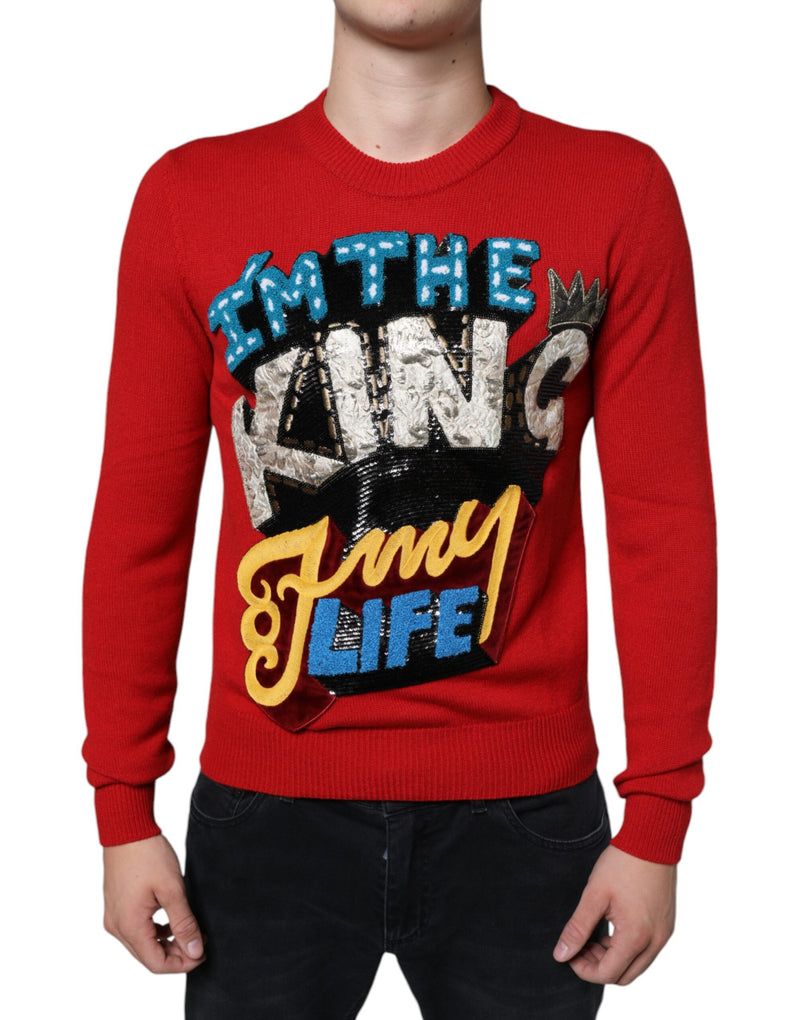 Sweat-shirt à col rond en laine rouge « I'm The King » Dolce & Gabbana
