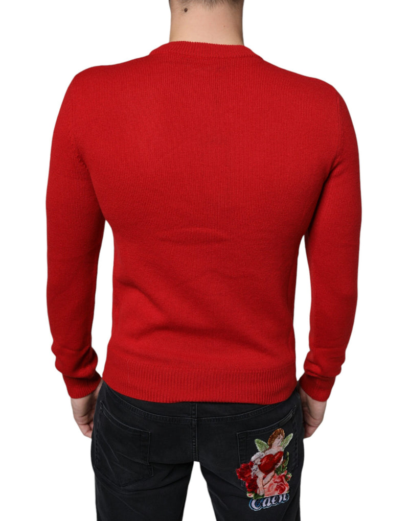 Sweat-shirt à col rond en laine rouge « I'm The King » Dolce & Gabbana