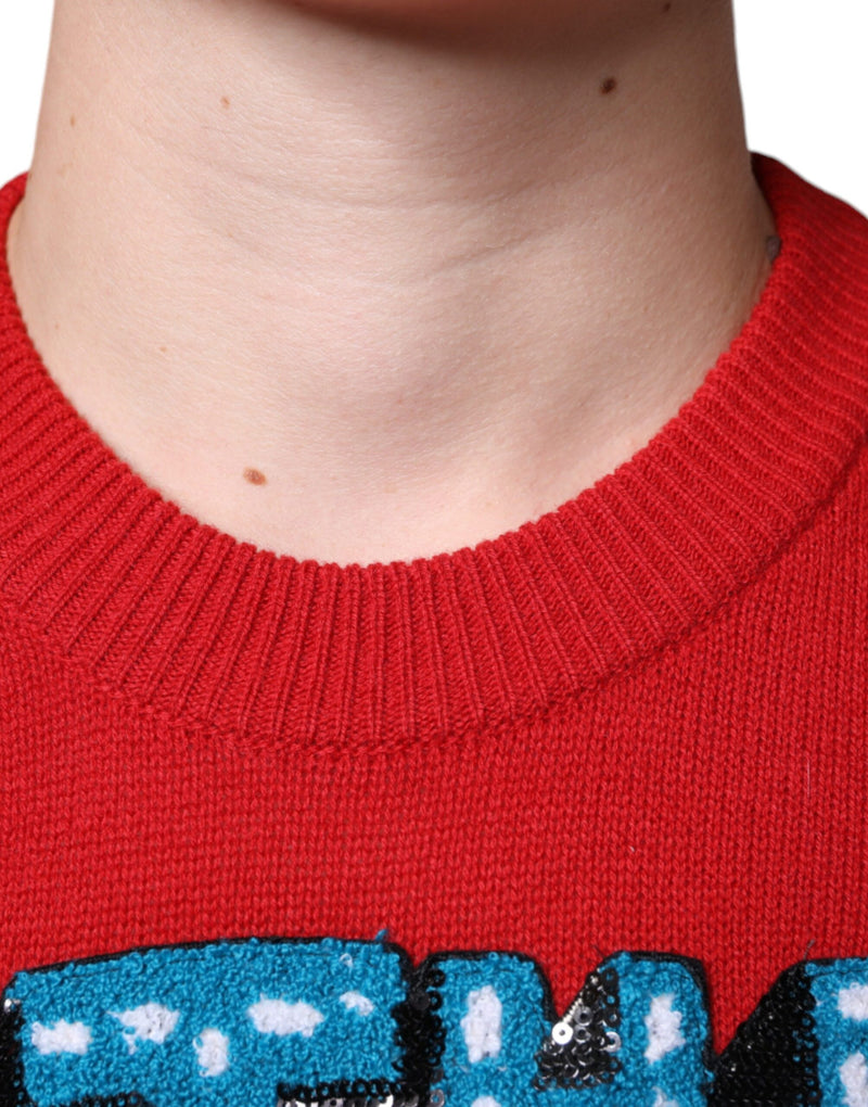 Sweat-shirt à col rond en laine rouge « I'm The King » Dolce & Gabbana