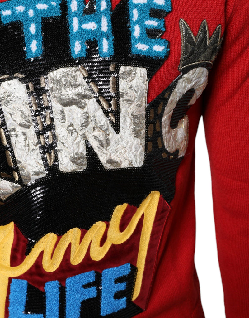 Sweat-shirt à col rond en laine rouge « I'm The King » Dolce & Gabbana
