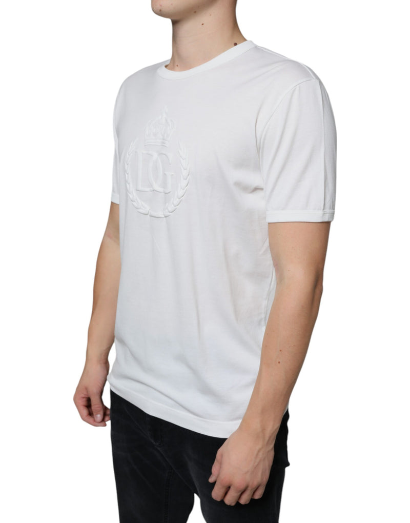 Camiseta blanca de algodón de cuello redondo con logotipo en relieve de Dolce & Gabbana