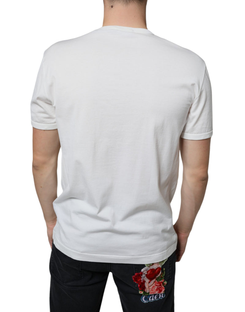 Camiseta blanca de algodón de cuello redondo con logotipo en relieve de Dolce & Gabbana
