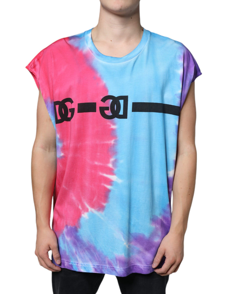 T-shirt sans manches en coton à effet tie-dye multicolore Dolce & Gabbana