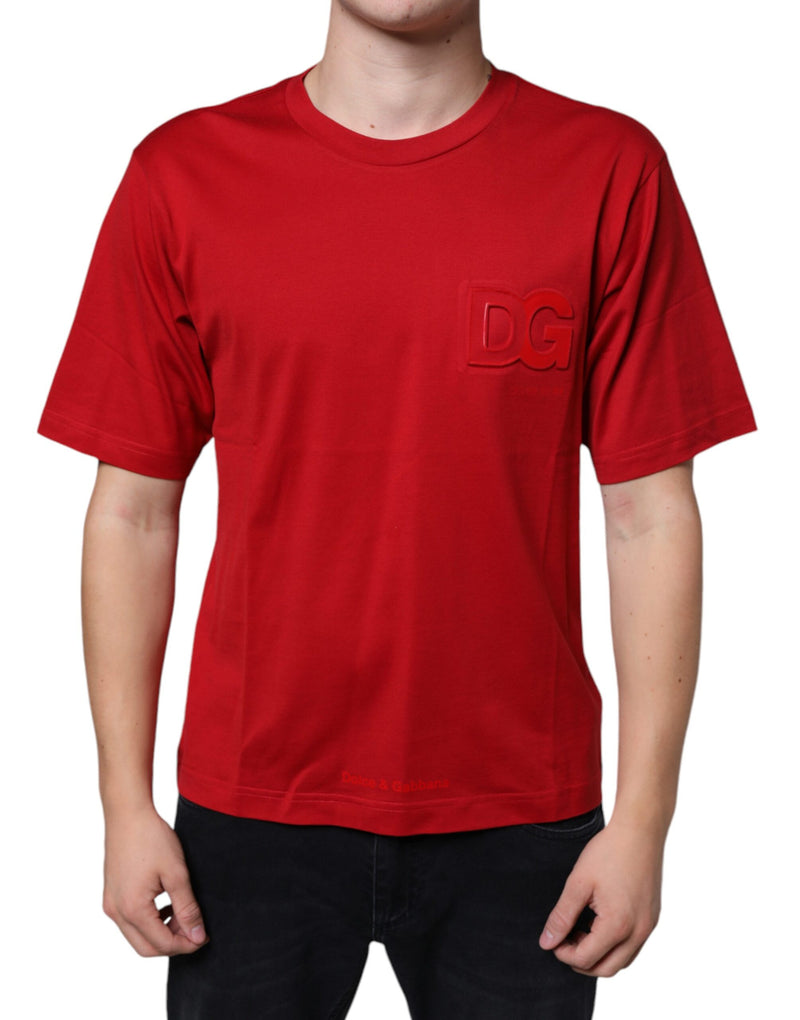 T-shirt rouge en coton à col rond avec imprimé logo DG Dolce & Gabbana