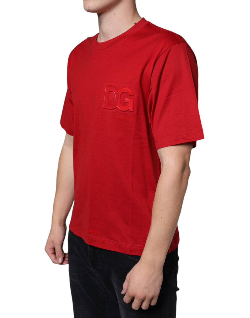 T-shirt rouge en coton à col rond avec imprimé logo DG Dolce & Gabbana