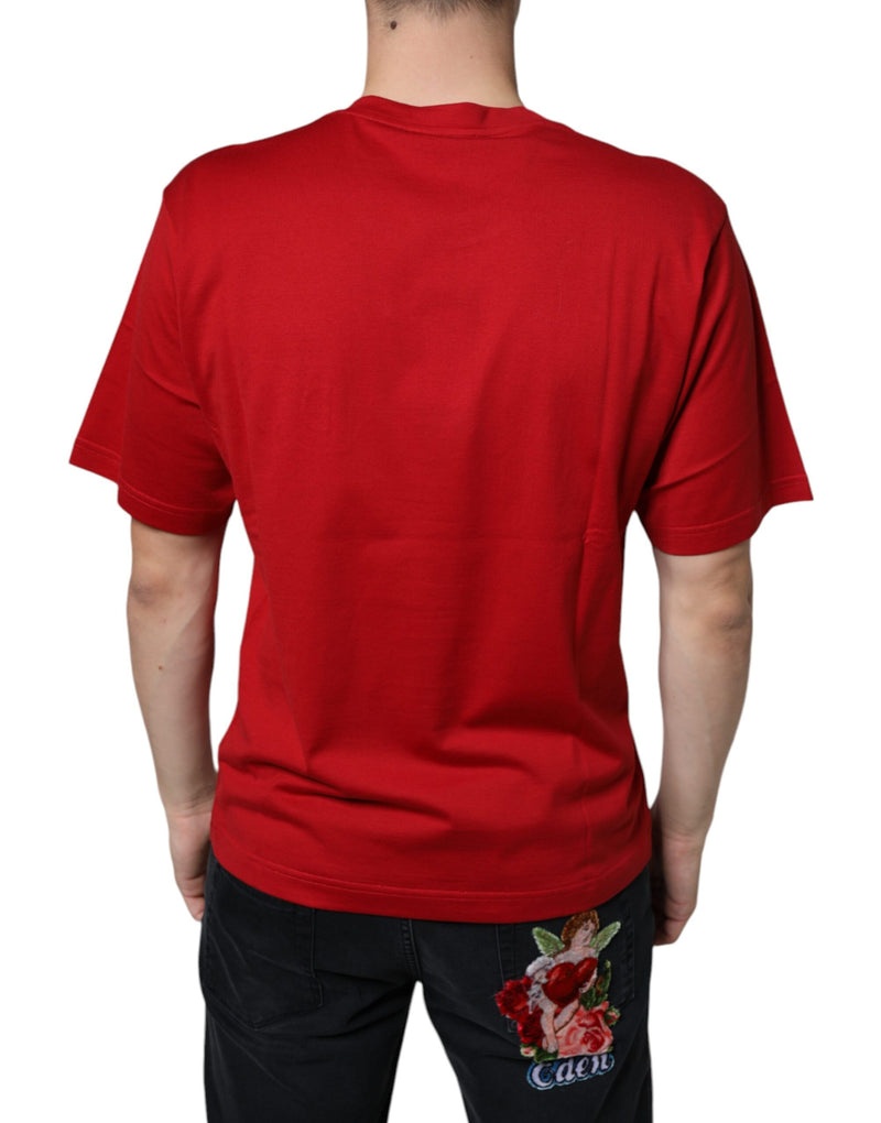 T-shirt rouge en coton à col rond avec imprimé logo DG Dolce & Gabbana