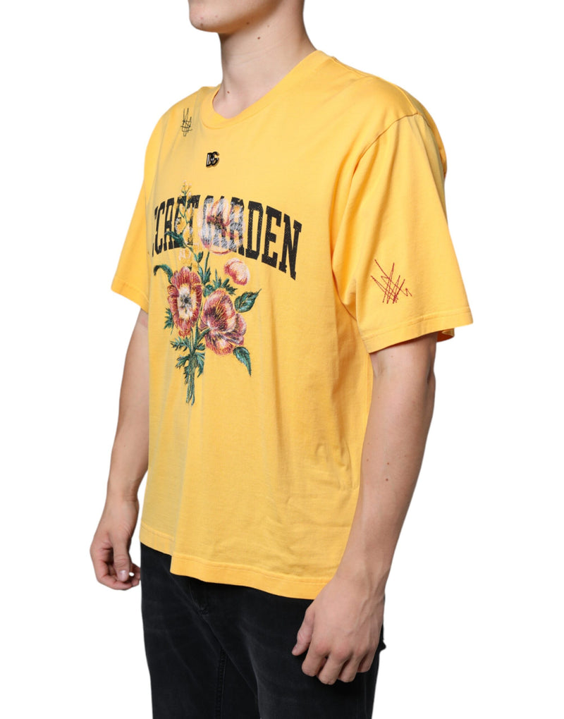 Camiseta amarela de algodão com estampa floral Secret Garden e gola redonda Dolce & Gabbana