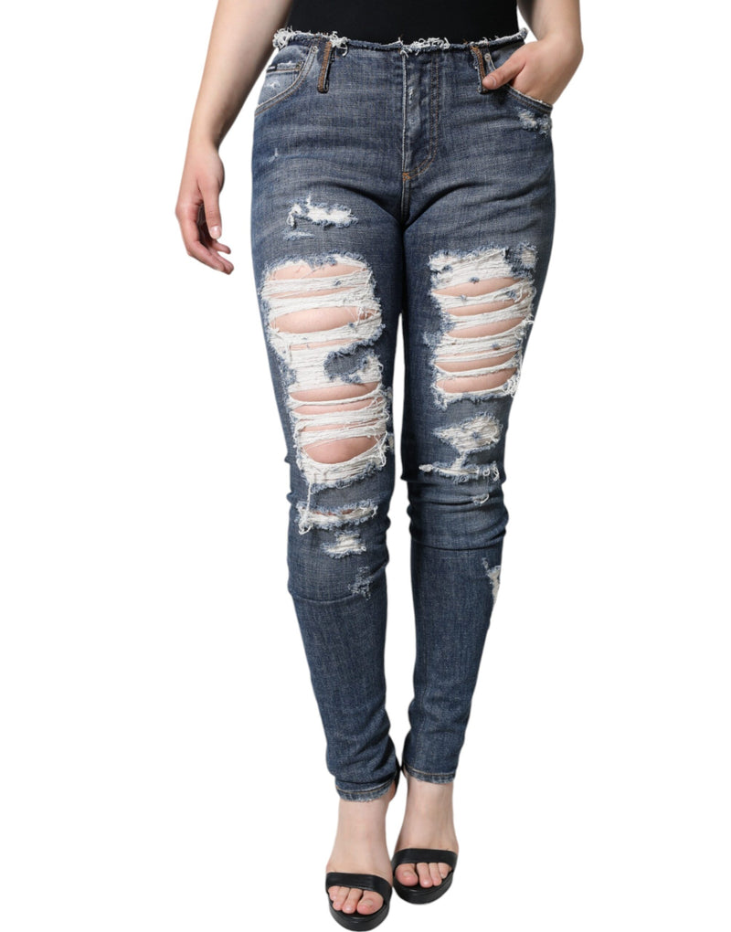 Jean skinny déchiré Dolce & Gabbana en coton extensible bleu