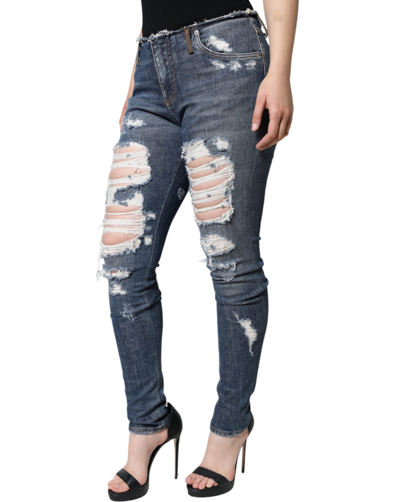 Jean skinny déchiré Dolce & Gabbana en coton extensible bleu