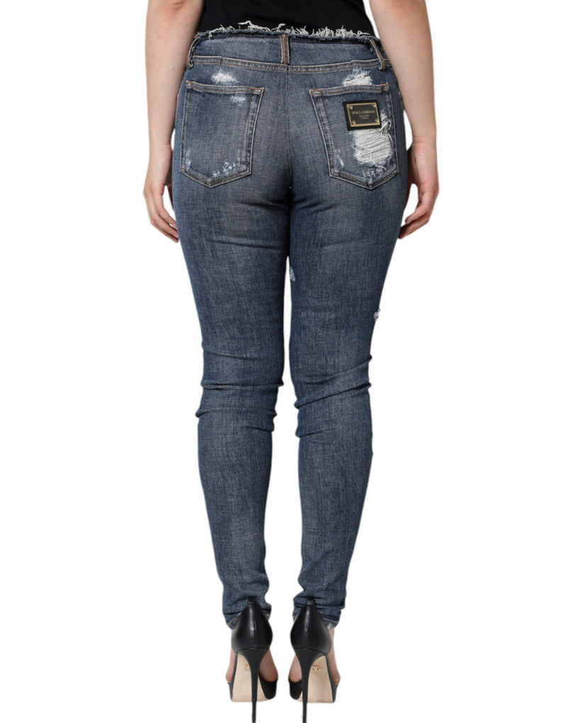 Jean skinny déchiré Dolce & Gabbana en coton extensible bleu