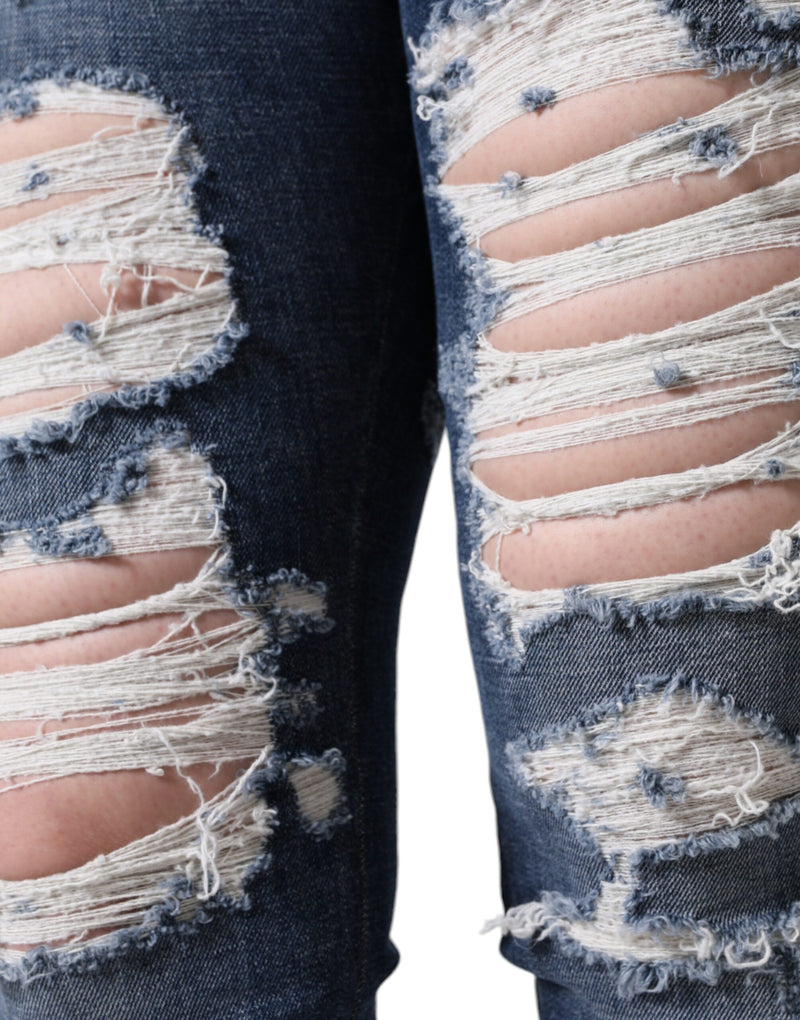 Jean skinny déchiré Dolce & Gabbana en coton extensible bleu