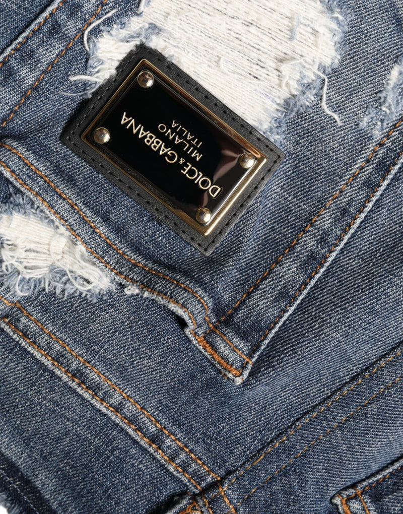 Jean skinny déchiré Dolce & Gabbana en coton extensible bleu