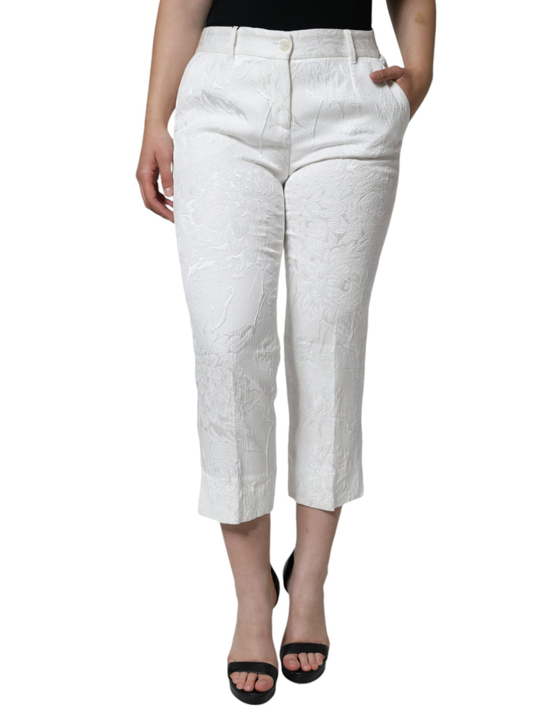 Pantalones cropped de algodón blanco con brocado floral de Dolce & Gabbana
