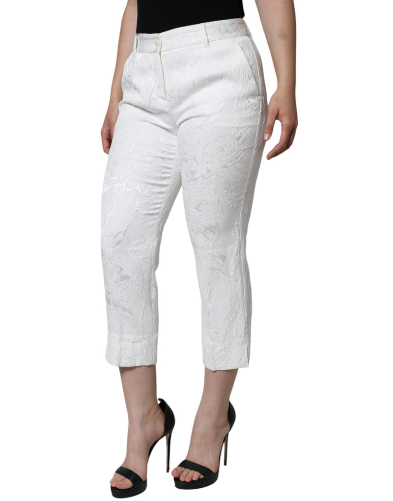Pantalones cropped de algodón blanco con brocado floral de Dolce & Gabbana