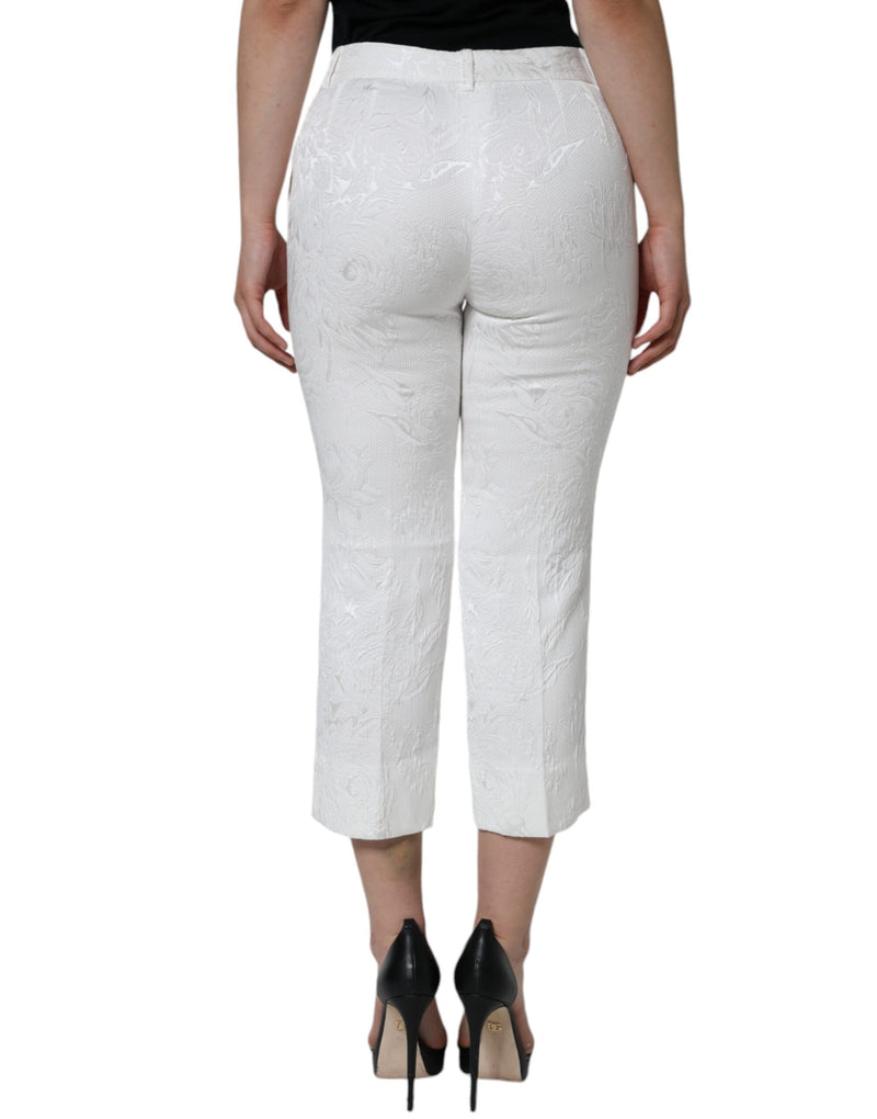 Pantalones cropped de algodón blanco con brocado floral de Dolce & Gabbana