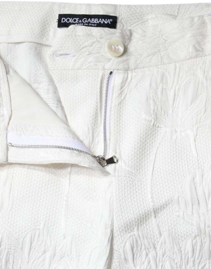 Pantalones cropped de algodón blanco con brocado floral de Dolce & Gabbana