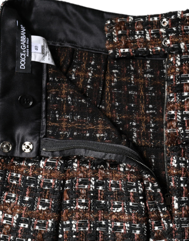 Saia mini evasê de cintura alta em tweed tartan multicolorido Dolce & Gabbana
