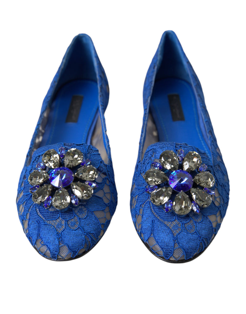 Sapatilhas tipo mocassim de renda azul com cristais Dolce & Gabbana
