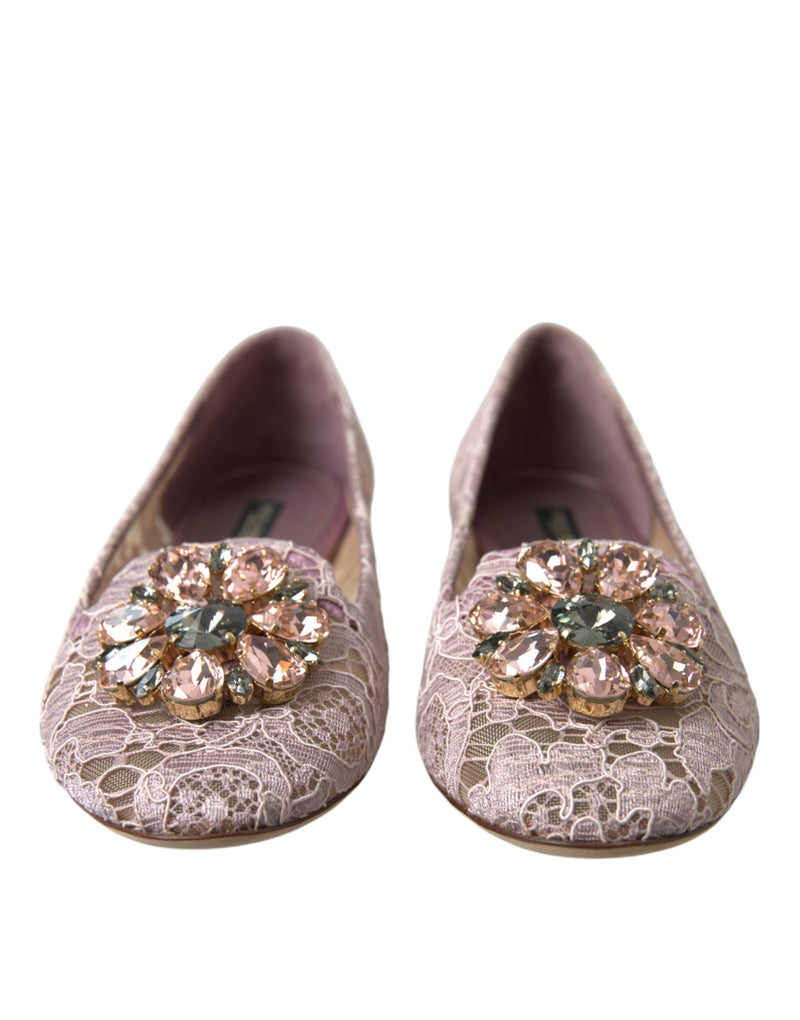 Ballerines plates en dentelle rose ornées de cristaux Dolce & Gabbana